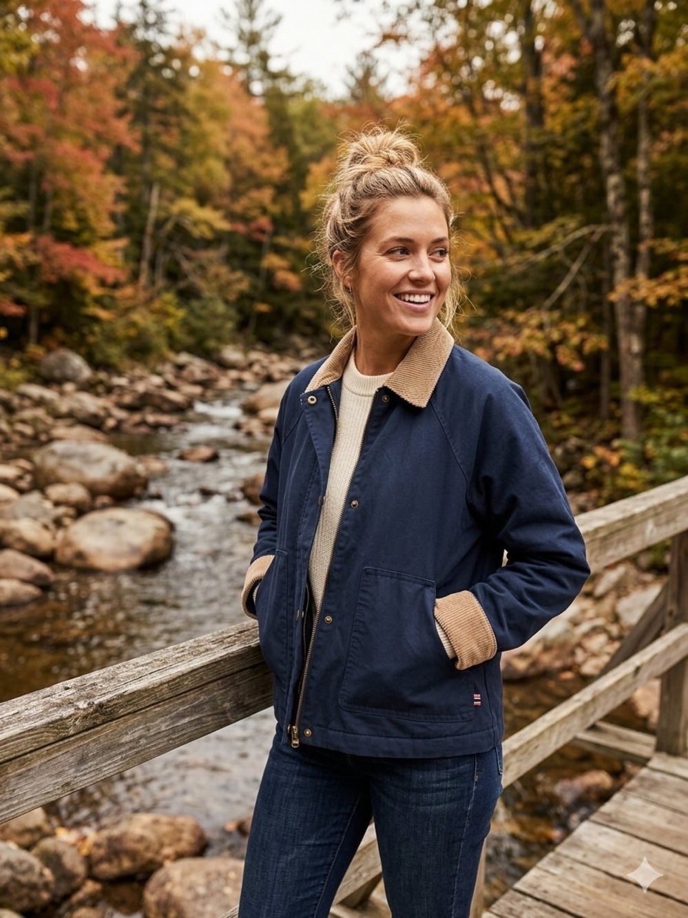 NWT HUNTER Women’s Quilted Canvas Jacket, Navy with Corduroy Collar & Cuffs